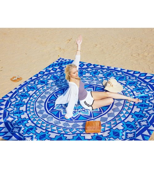Boho Beach Blanket Sandproof Waterproof Extra Large Blankets for 1-8 Adults Size 110"x118" with Ground Mails, Pouch Bag, Anti Sand