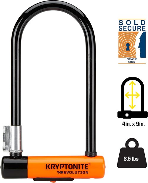 Kryptonite Evolution Standard U-Lock, 4x9 inches, Black, 3.5 pounds