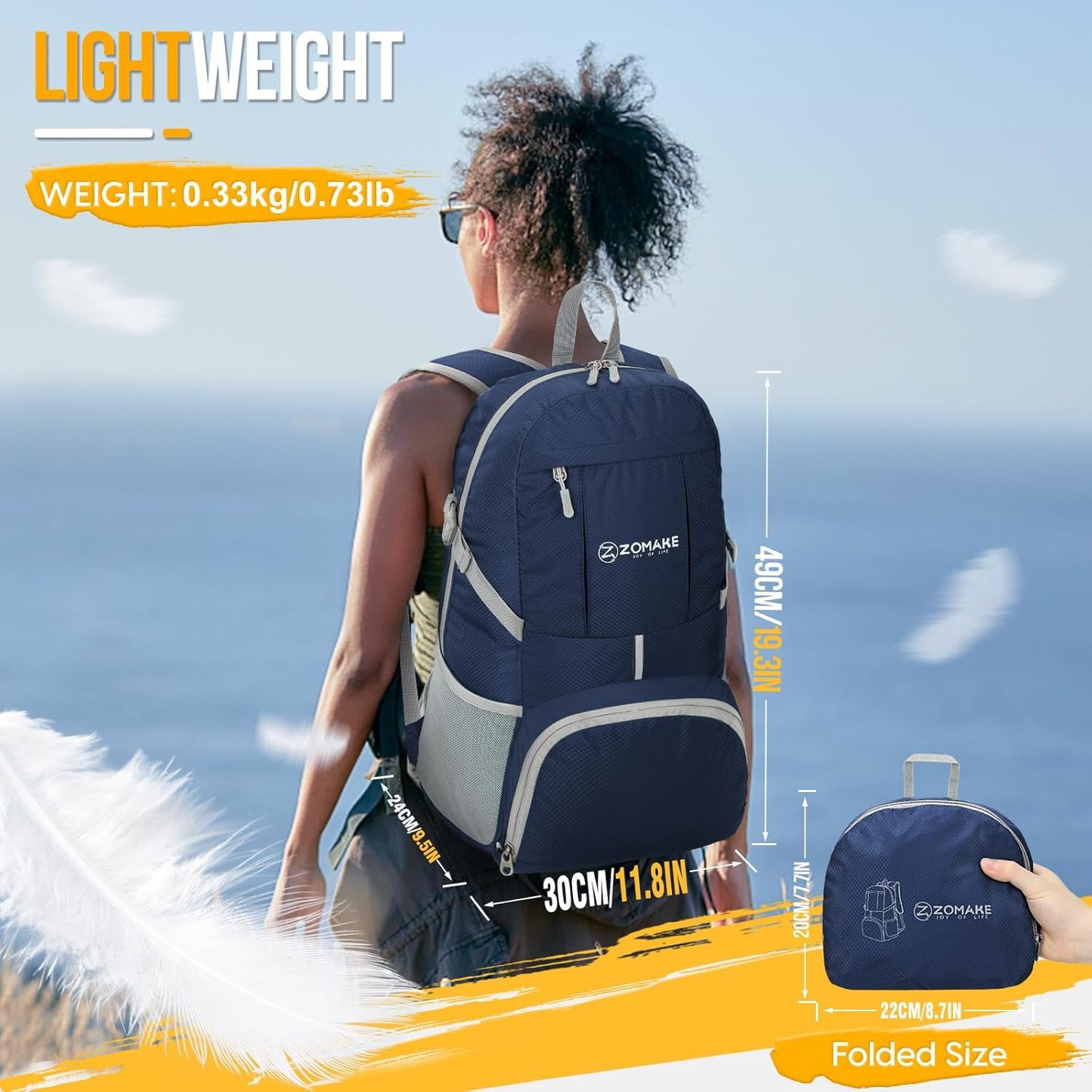 ZOMAKE Lightweight Packable Backpack 35L, Light Foldable Backpacks Water Resistant Collapsible Hiking Bag, Compact Folding Day Pack for Travel Camping(Black)