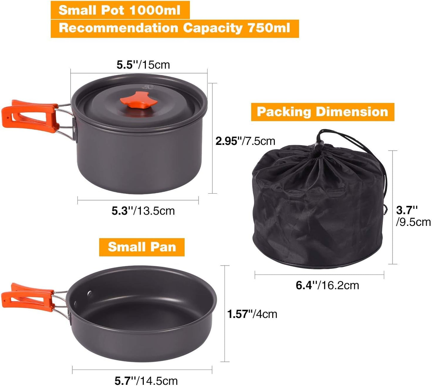 REDCAMP 6/10/11/12/14/15/19 PCS Camping Cookware Mess Kit Camping Gear Campfire Utensils Lightweight Stackable Pot Pan Bowls Soup Spoon with Storage Bag for Camping, Backpacking, Outdoor Cooking