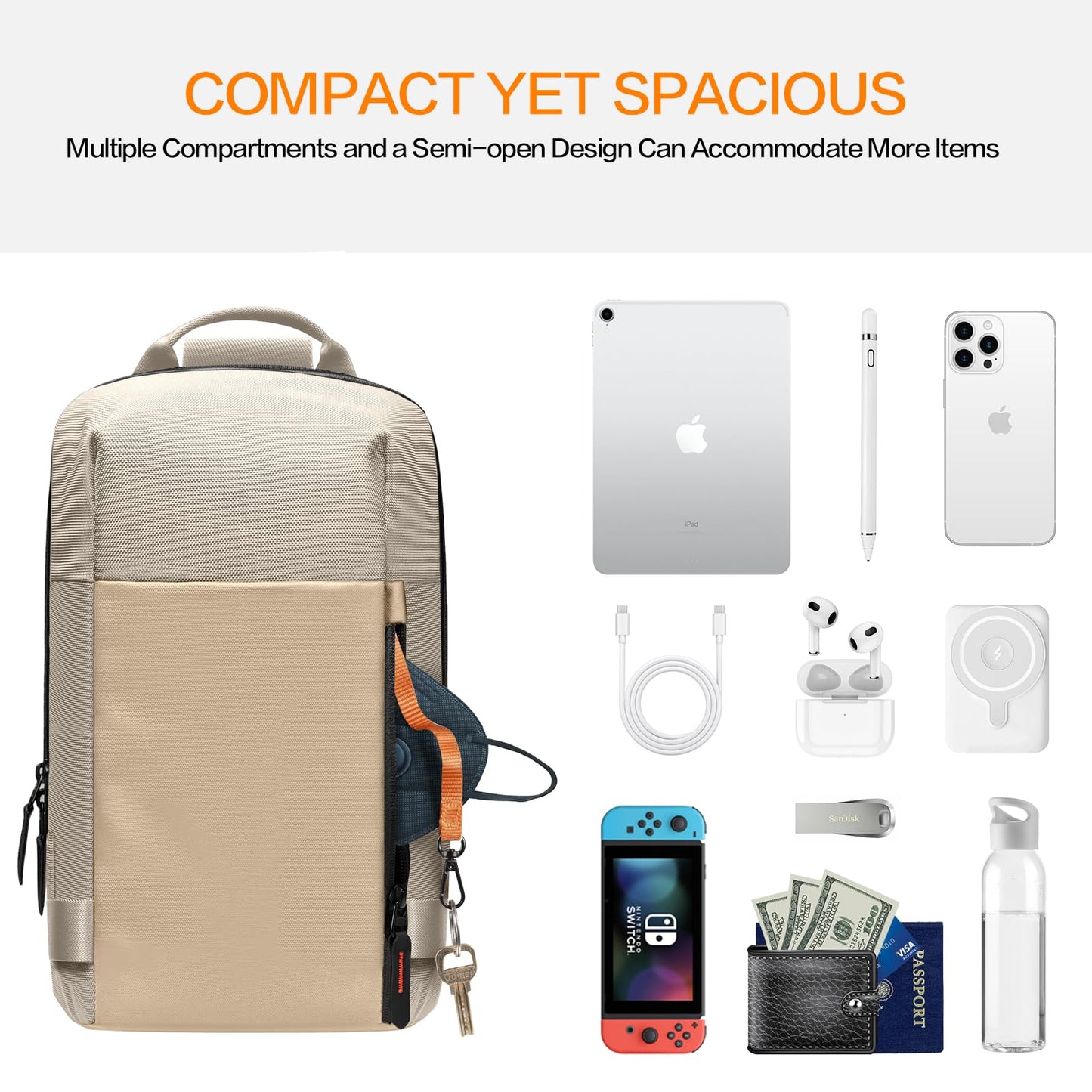 GEAMSAM Sling Bag for Men, Crossbody Bag Sling Shoulder Backpack Waterproof Lightweight Daypack Chest Bag for Work Travel, Perfect for Commute Daily Carry - Khaki