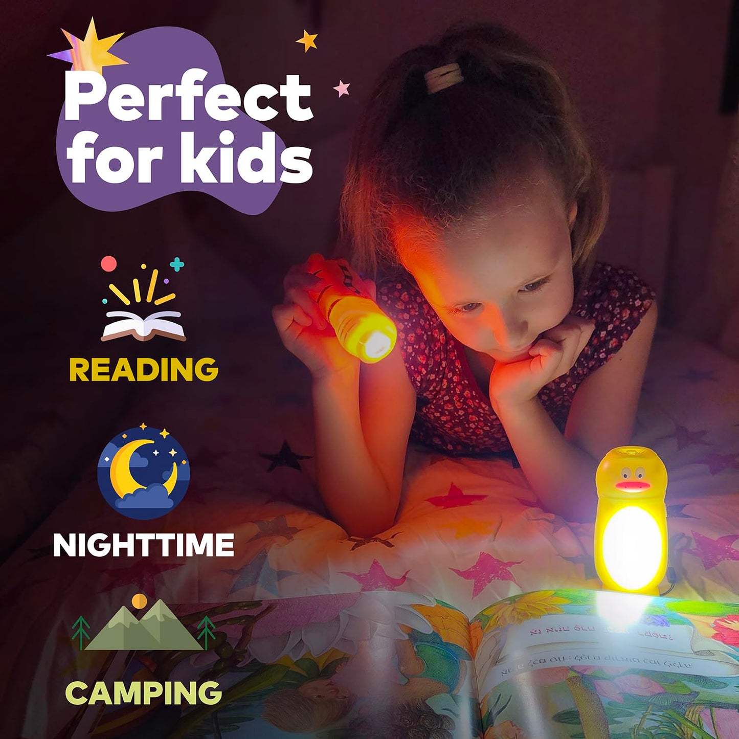 BETTERLINE Kids Flashlights and Kids Lanterns, 2-in-1 LED Kids Camping Lantern Night Light, Better Than Headlamps, Kids Camping Gear Must Haves