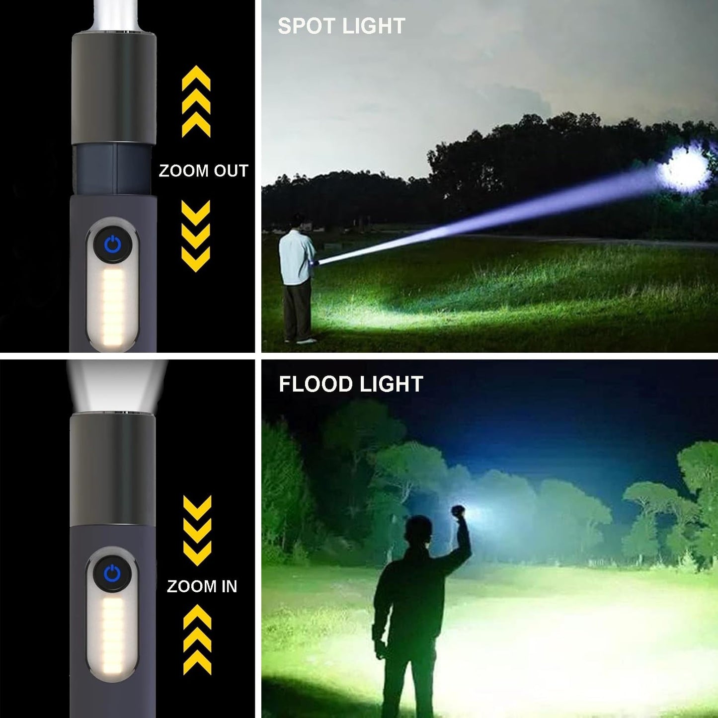 JAMISAY LED Rechargeable Flashlights, Zoomable 4 Modes 1000 Lumens, IPX4 Waterproof & Type-C Powerful Tactical Small Flashlights for Hiking, Travel, Camping, Emergency Gifts