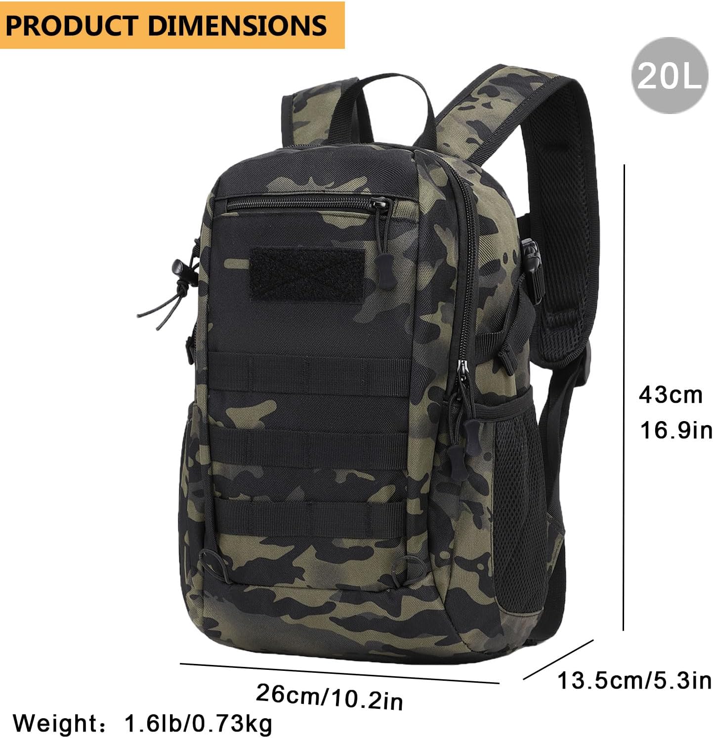 ArcEnCiel 10L/20L Mini X-Small Tactical Backpack MOLLE Daypack Gear Pack Camping Bag with Patch
