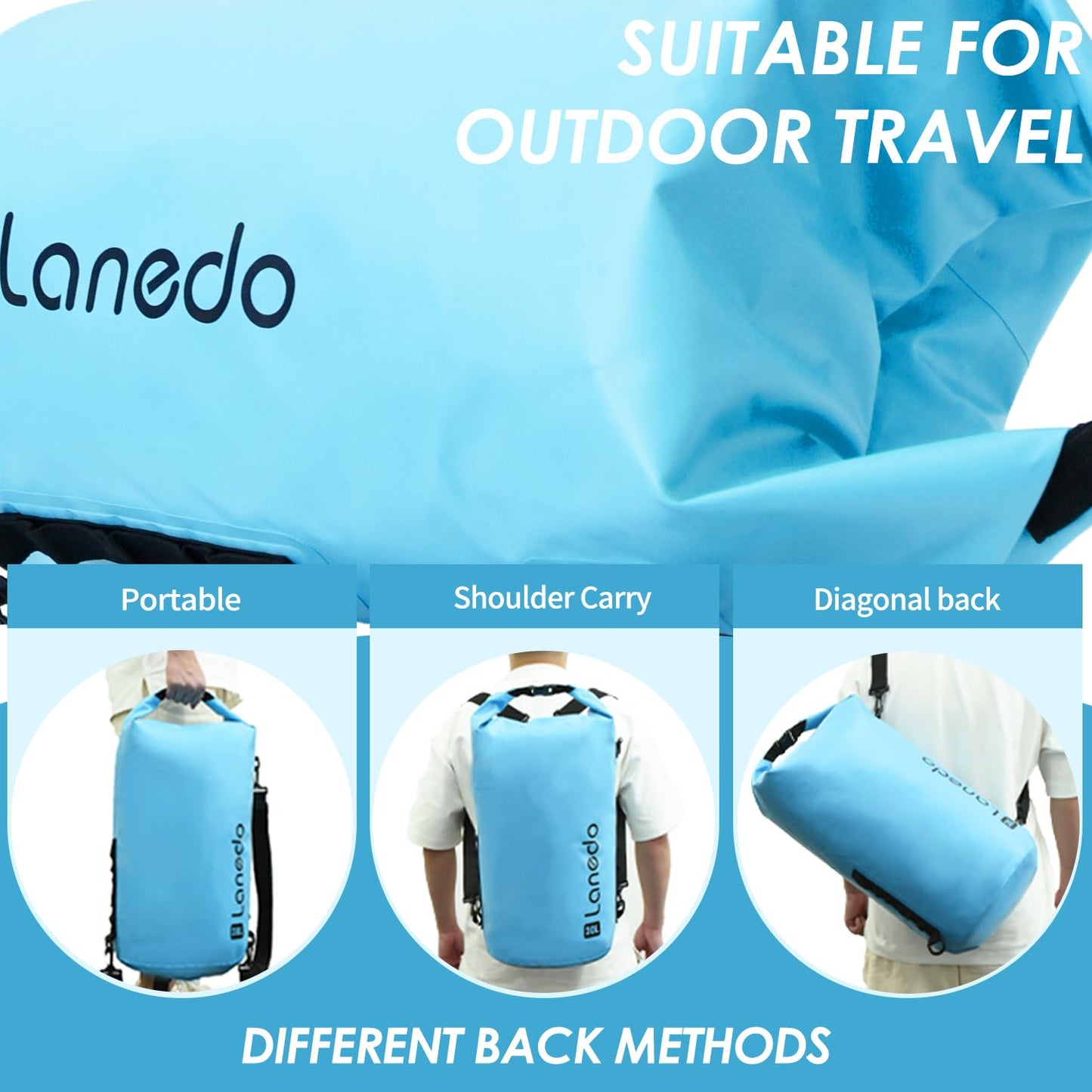 Lanedo Waterproof Dry Bag for Women Men, 30L Roll Top Lightweight Dry Storage Bag Backpack for Travel, Swimming, Boating, Camping, Picnic, Kayaking, Hiking, Skiing, Camping and Beach (blue)