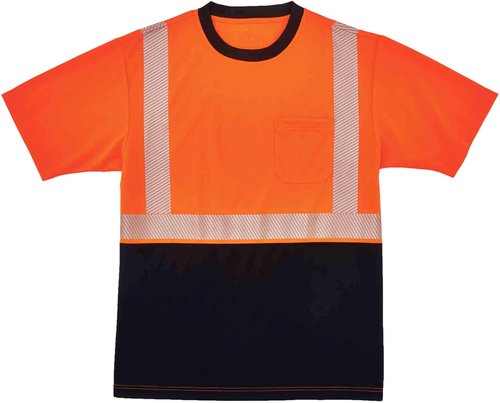 Ergodyne High Visibility Safety T-Shirt, Ansi Class 2, Reflective Comfort Trim, Black Bottom