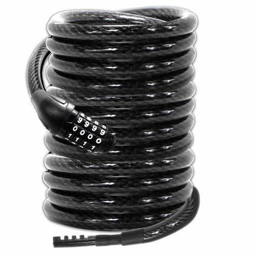 Lumintrail Long Coiled Bike Cable Lock 3/8 Inch 10ft (4, 6, 10, 15, 30ft), Weatherproof Locks for Kayak, Bike, Scooter, Outdoor Equipment, Resettable Combination Lock Anti Theft Protection