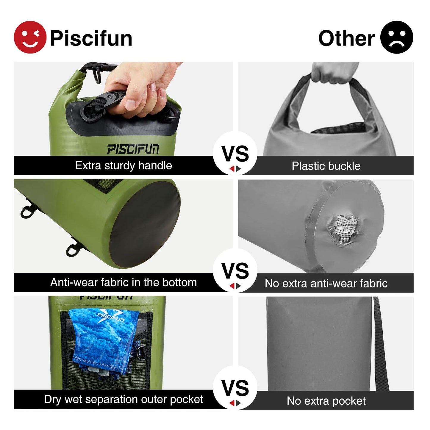 Piscifun Dry Bag, Waterproof Floating Backpack 10L with Waterproof Phone Case for Boating, Kayaking, Fishing, Orange 10L