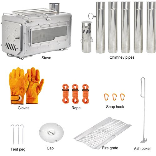 Outdoor Wood Burning Stove, Portable Camp Stove Tent Stove with Chimney Pipe for Cooking, Camping, Tent, Hiking, Fishing, Backpacking