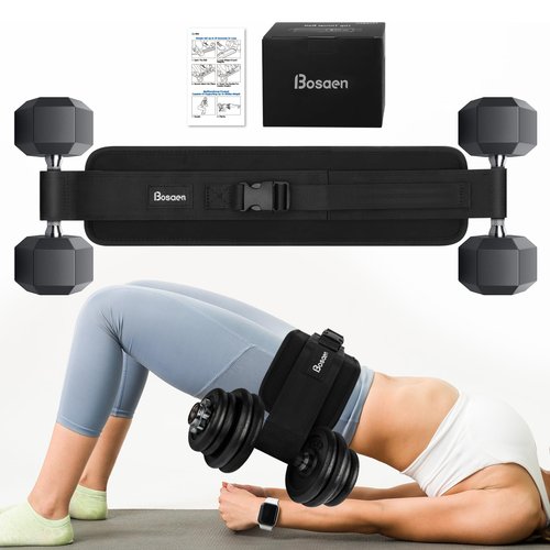 Bosaen Hip Thrust Belt, Hip Thrust Belt for Dumbbells Heavy, Booty Belt with 6.5mm Thick Non-slip Padding & Stronger Load-Bearing, Hip Thrust Band for Gym or Home Workouts, Dumbbells, Kettlebells, Plates