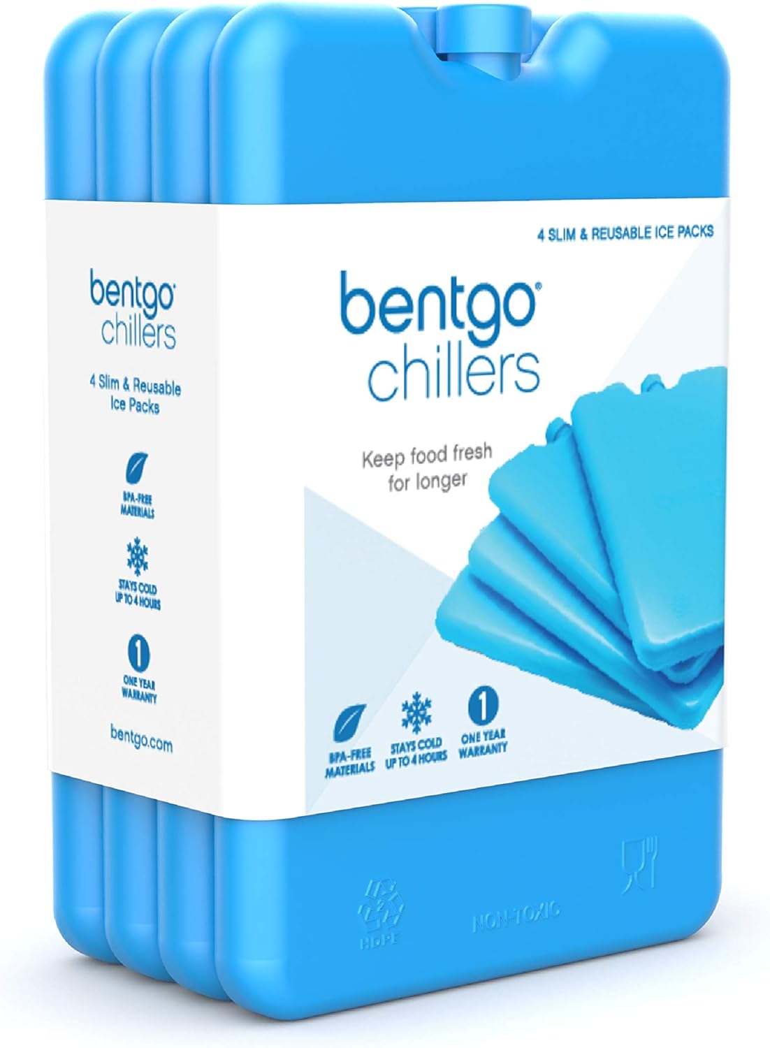 Bentgo Ice Lunch Chillers - Ultra-Thin Ice Packs Perfect for Everyday Use in Lunch Bags, Lunch Boxes and Coolers - 4 Pack (Blue)