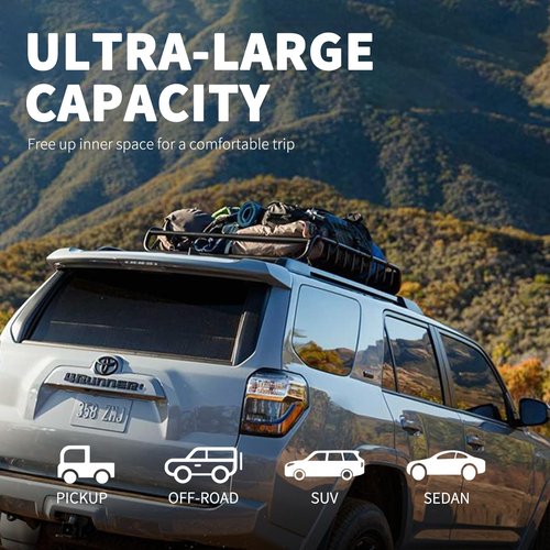 Carforu Roof Rack Basket 51″ X 36″ X 5″ Universal Rooftop Cargo Basket, 250LB Heavy Duty Cargo Basket Car Roof Basket for SUV, Truck, Cargo Net with Attachment Hooks, 2pcs Ratchet Straps