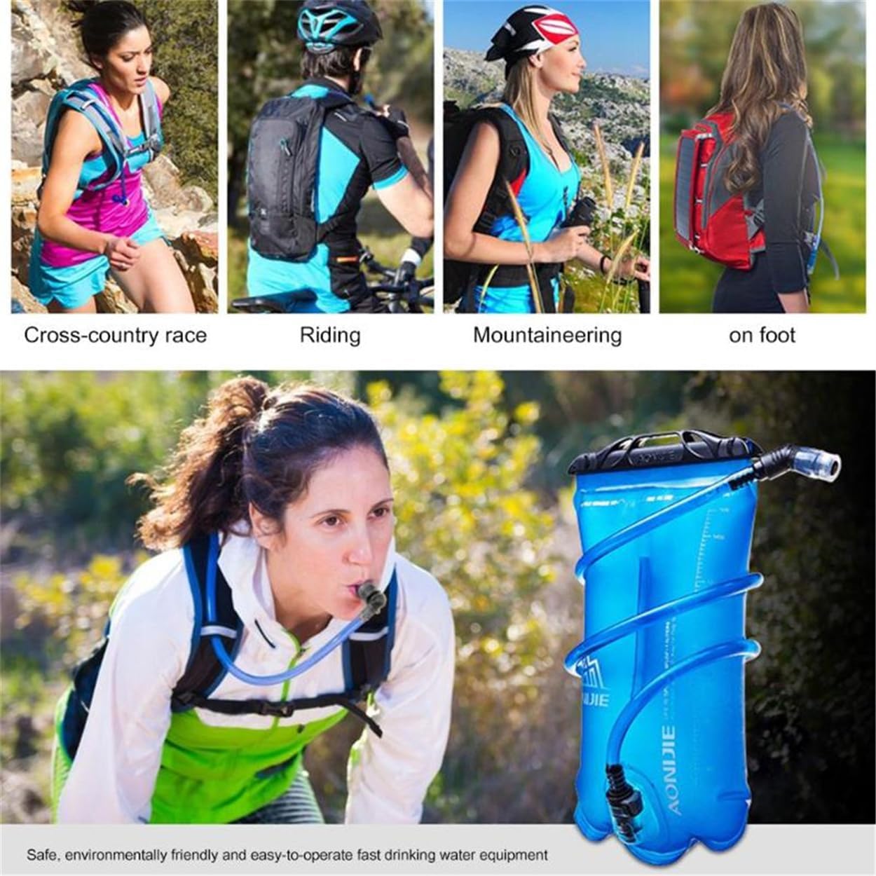 AONIJIE 1L/ 1.5L/ 2L/3L Folding Riding Running Water Bag Outdoor Mountaineering Backpack Drinking Bag (1.5L-TPU)