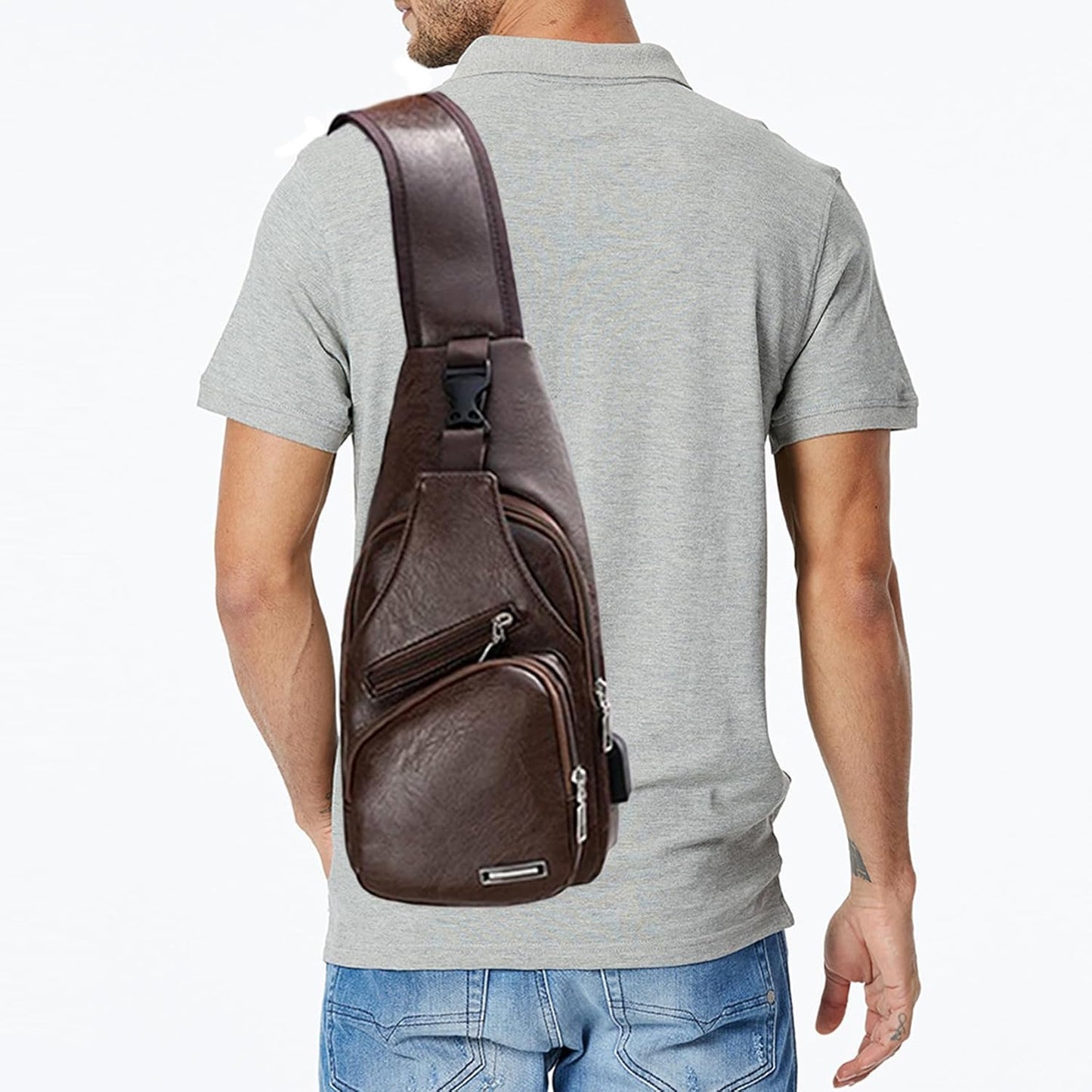 Seoky Rop Men's Sling Bag Small Chest Crossbody Shoulder Bag with USB Charging Port