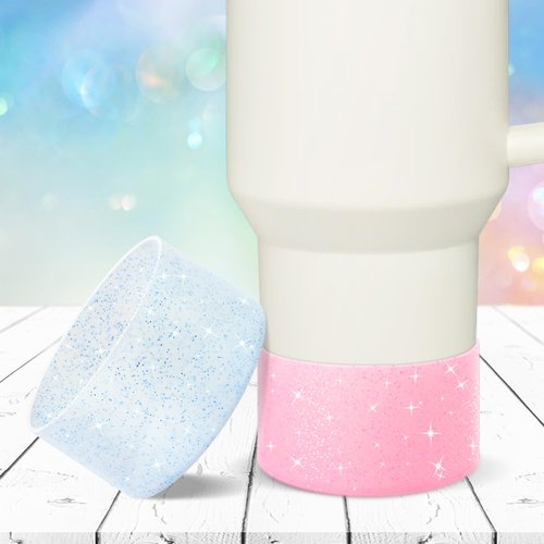 Vmini 2Pcs Glitter Silicone Boot Compatible with Stanley Tumbler with Handle 40oz 30oz 20oz and More Tumblers with 2.8-2.95in Base, Bling Anti-Slip Bottom Protector