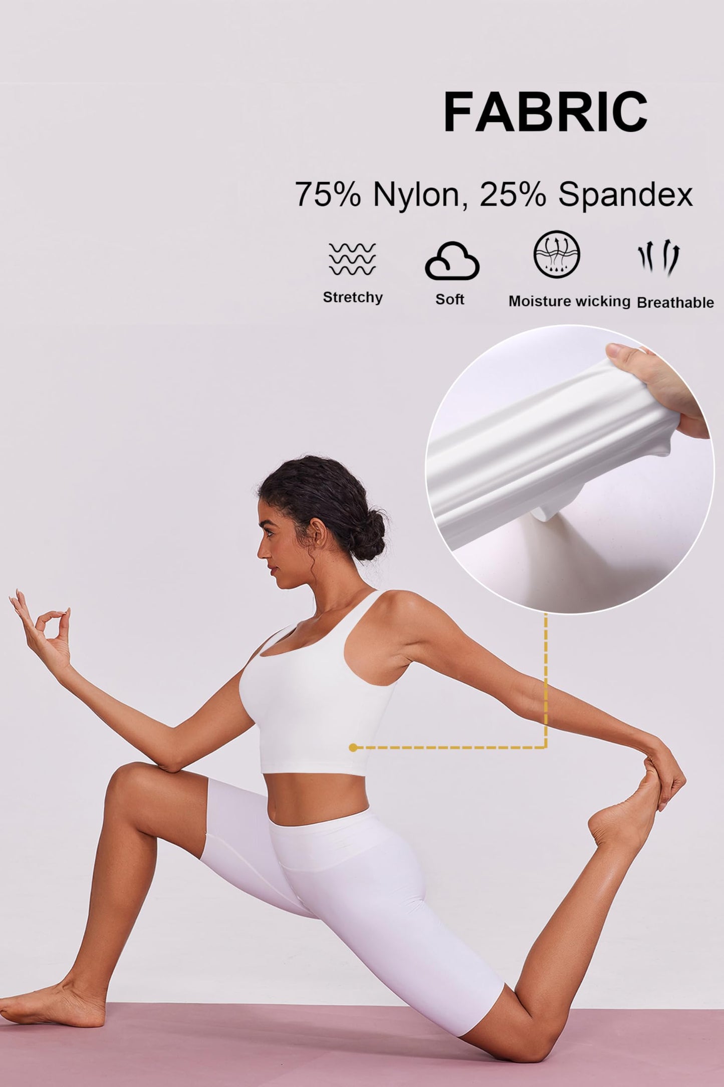 PINSPARK White Sports Bras for Women Wirefree Padded Tank Tops Square Neck Sport Bra Longline Yoga Tops Workout Crop Tank Built in Bra Light Support Large,White