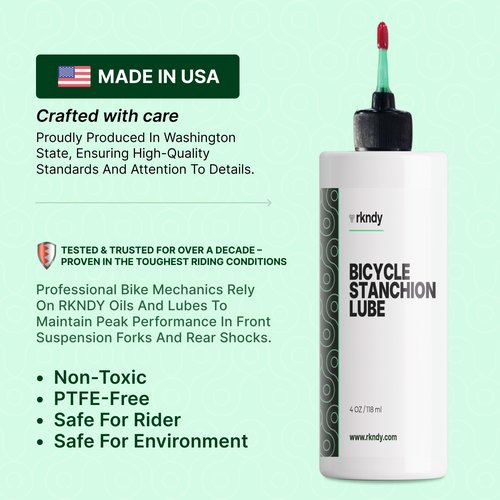 RKNDY Fork Stanchion & Shock Lube - Premium Bicycle/Bike Suspension Lubricant for Eliminating Rust, Dirt, and Contaminants from Seals, Ensuring Smooth Riding and All-Weather, Long-Lasting Protection