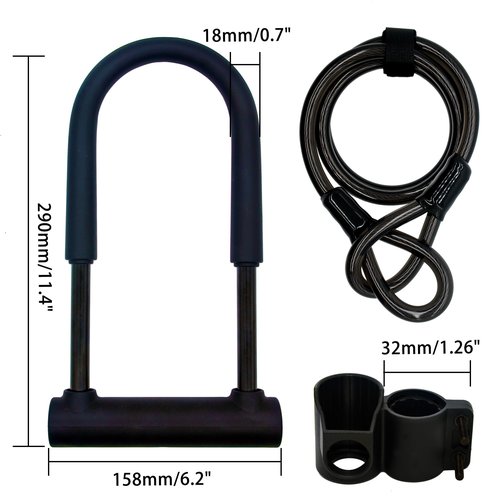 Bike U Lock,Heavy Duty Anti Theft Bicycle U Lock with Cable,16mm Shackle and 4ft Cable with Mounting Bracket and 3 Keys,High Security for Electric Bike,Scooters