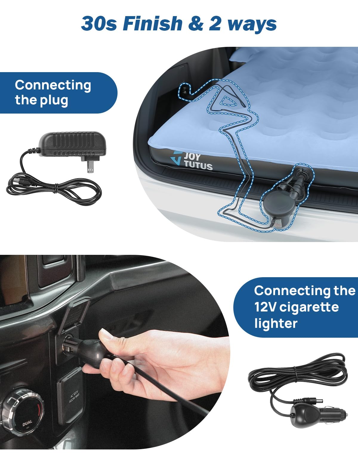 JOYTUTUS SUV Mattress for Car Camping, Upgraded Flocking and Extra Thick Oxford Surface SUV Air Mattress,Camping Bed Mattress with 2-in-1 Air Pump, 2 Pillows & Carry Bag (Blue)