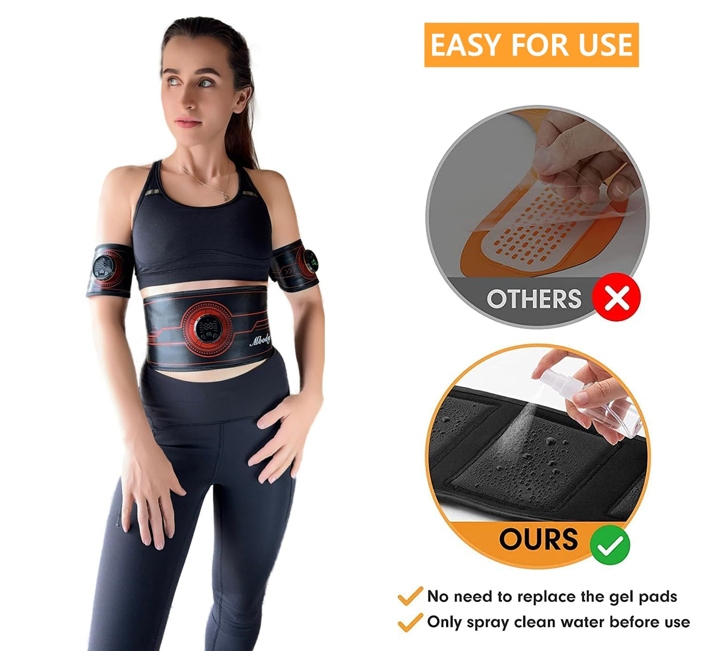 Fitness Workout Toner Abs Training Gear EMS Muscle Stimulator Massage belt for Abdominal/Waist/Arm/Leg Full Set Fit 23''-60''