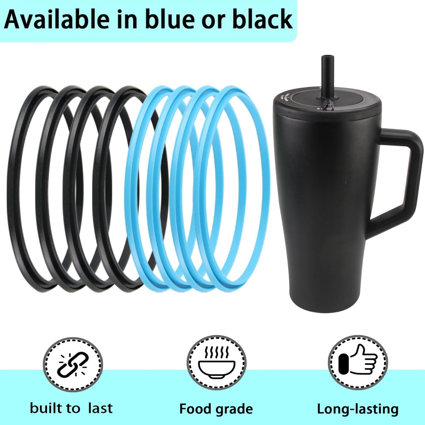 (8pcs) ubber Seal Replacement for BruMate Era - 30oz Leak Proof Insulated Coffee MugSeal Gasket for BruMate Era - 30oz Bottle Leak Proof Insulated Travel (8, Black/Blue)