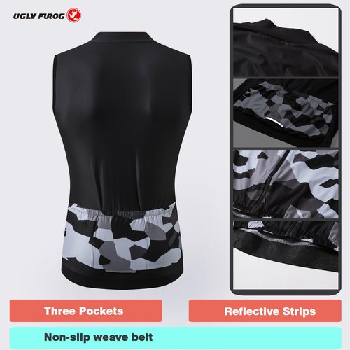 UGLY FROG Men's Cycling Jerseys Sleeveless Bike Biking Shirts Full Zip with Pockets Road Bicycle Clothing
