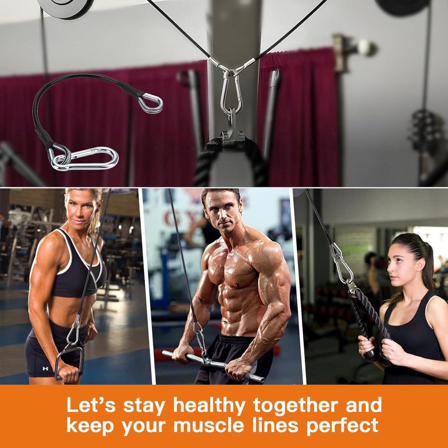 AIKESIWAY 2PCS Gym Cable Extension,Replacement Cable Machine Accessories,Cable Pulley Attachments for Gym -Thick 5mm(0.2inch) Heavy Duty Steel Wire Rope for Home Gym Cable (20 inch (2PCS))