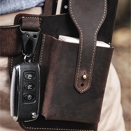 BRASS TACKS Leathercraft Crazy Horse Leather Mobile Phone Bag Tactical Waist Bag Hanging Bag Retro Genuine Leather Men's Waist Bag