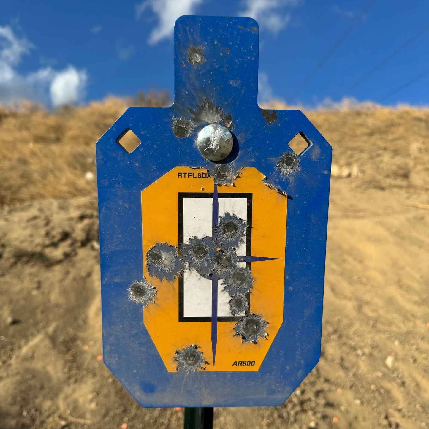 Atflbox AR500 Steel Target for Shooting, 1/2 inch Thick Metal Target with T-Post Target Hanger, High Caliber Torso Silhouette Metal Target for Precision Shooting (A- T7x12 inch with Target Hanger)