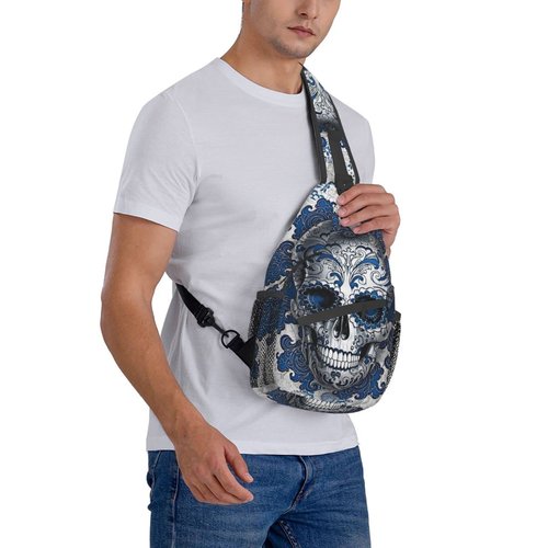 KMIVQGE Sugar Skull Sling Bag Crossbody Backpack Chest Hiking Daypack Casual Shoulder Bags for Women Men Outdoor Traveling