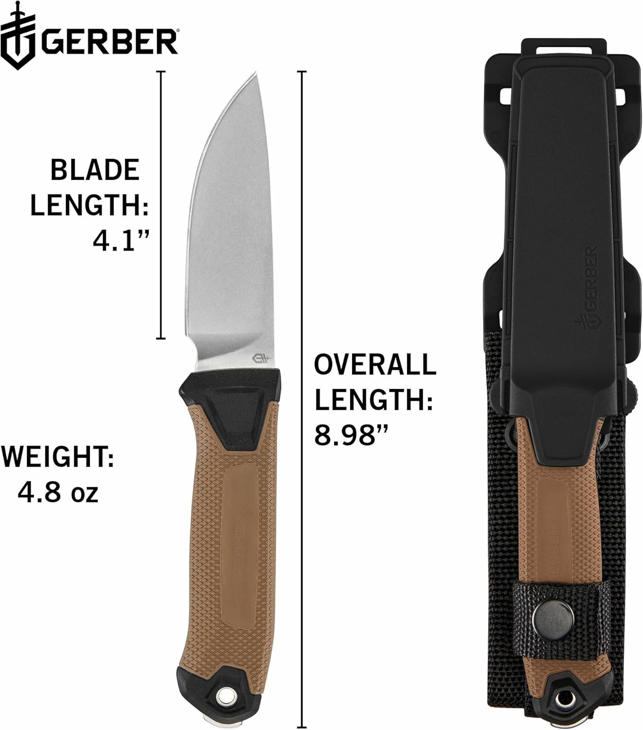Gerber Gear StrongArm Knife - Fixed Blade - Tactical Knife for Survival Gear - Full Tang, 420HC Steel Blade - Camping Survival Knife - Made in USA - Plain edge, Coyote Brown