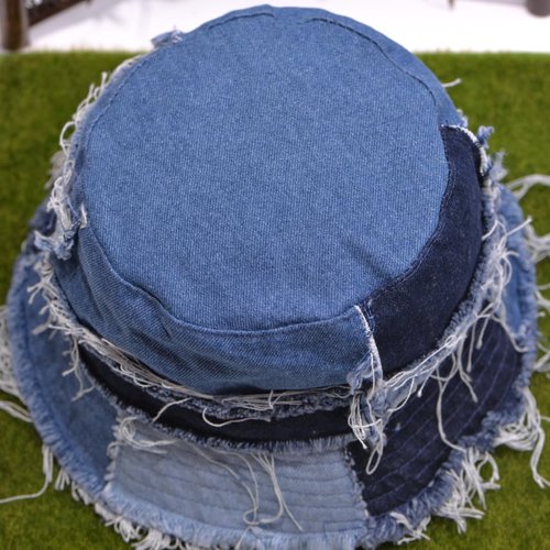 BLUEGLORY Cotton Stitching Patchwork Denim Distressed Bucket Hat, Sun Hat, Hat for Men and Women (YFLM)