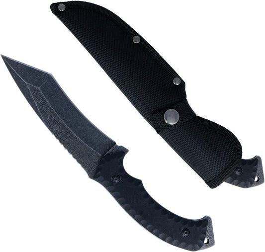 Wartech HML01 Milspec Stonewashed Blade with G10 Handle hunting Knife, 10.5" , Black