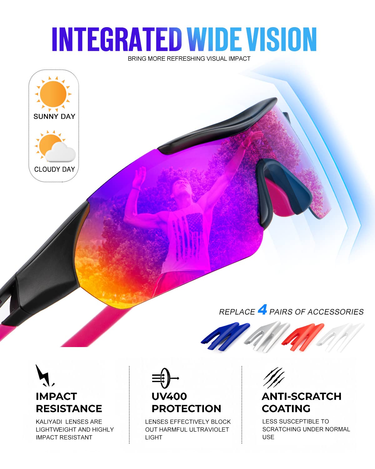 KALIYADI Sports Sunglasses for Men Women, Polarized Sunglasses Men Cool UV400 Protection for Cycling 2 Packs (Purplish Red/Dark Blue)