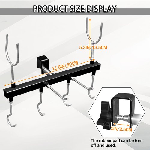 Tree Stand Gun Holder for 1 Inch Square Tubing, Treestands Rifle Holder Gun Rest Crossbow Holder Come with 6 Metal Gear Hooks, Easy Installation for Outdoor Hunting Gear Accessories