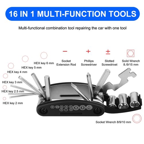 Bynccea Bike Tire Repair Tool Kit with Tire Pump, Portable Bicycle Repair Bag Bicycle Tyre Lever Patch Repair Tools, All in One Bicycle Tire Patch Kit for Mountain Bike and Road Bike