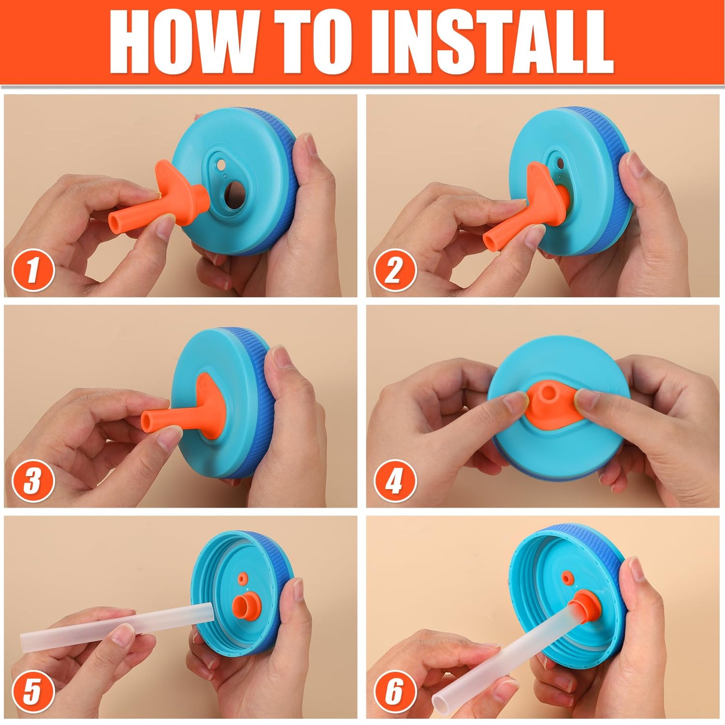 3pcs Replacement Straws with Bite Valve for Zak Designs Kelso Kids 15oz, BPA Free Reliable Straw Cup Accessories with Zak Designs and Reusable Gaskets Brush for Water Bottles (Orange)