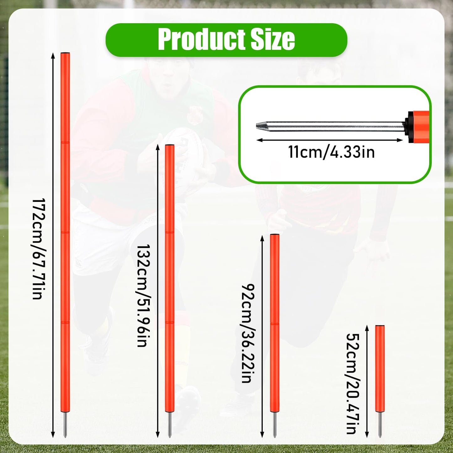 TOBWOLF 6PCS 6FT Adjustable Soccer Agility Training Poles, Slalom Training Agility Pole Set, Detachable Sports Training Speed Sticks, Outdoor Speed & Agility Turf Training Poles for Soccer Drills