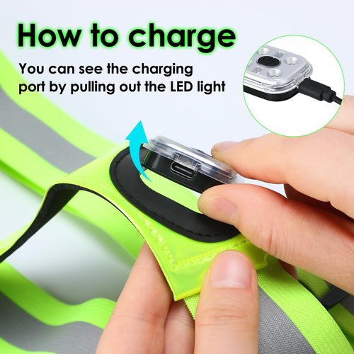 Copkim LED Running Vest Lighted Reflective Running Gear High Visibility Reflective Adjustable Rechargeable Safety Night Gear for Walking Runner Men Women