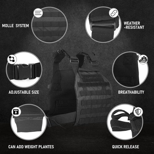 Miramrax Weighted Vest for Men and Women Weight Vests Adjustable Strength and Endurance Training Fitness Workouts Tactical Running Gym (Black)