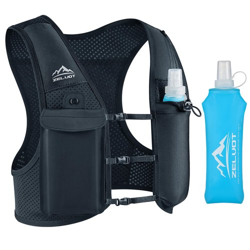 Zelvot Running Vest for Women Men, USA Original Patent, Adjustable Chest Straps Running Hydration Vest with 500ml Soft Flask, Lightweight Breathable Reflective Running Vest for Marathon - M/L