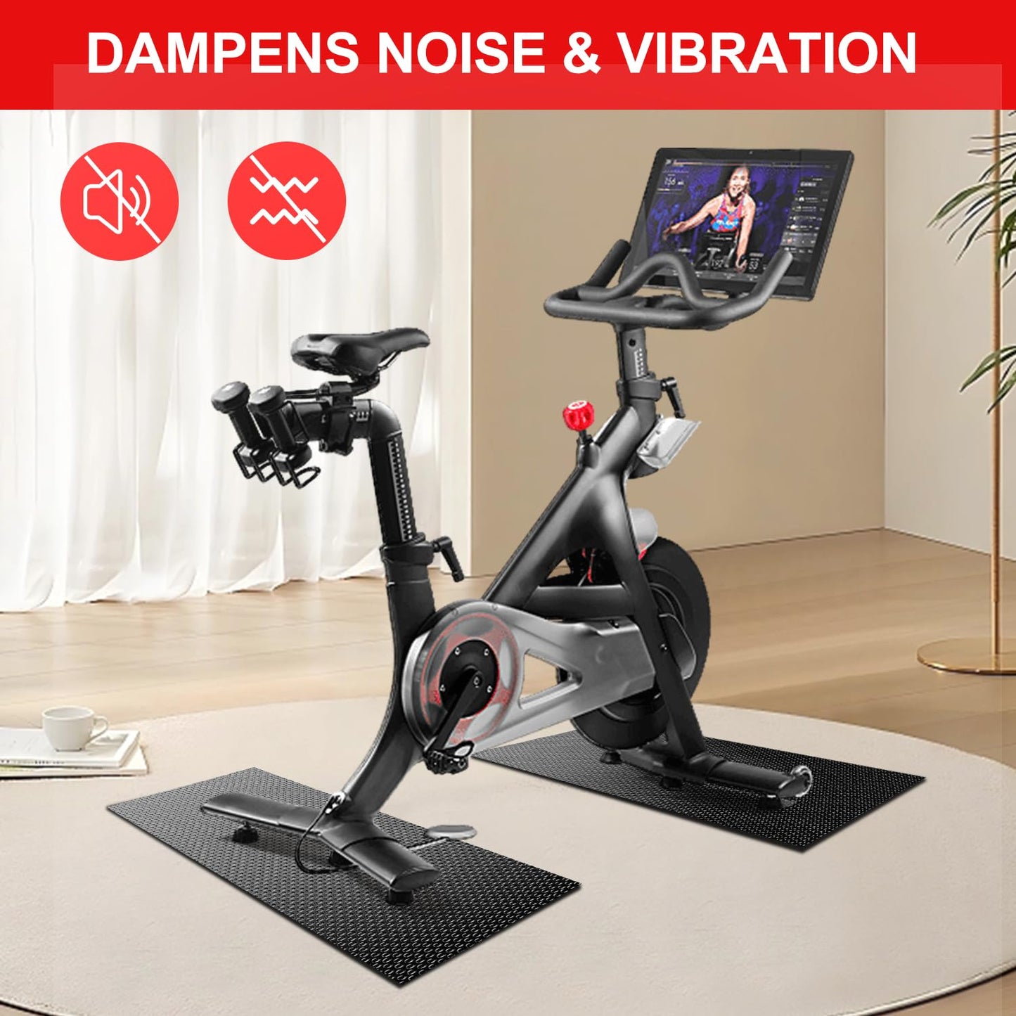 Bike Exercise Mat for Carpet & Hardwood Floors - Treadmill, Gym Equipment, Indoor Exercise, Fitness, Stationary Bike (Black, 12" 25" (2 Mats))