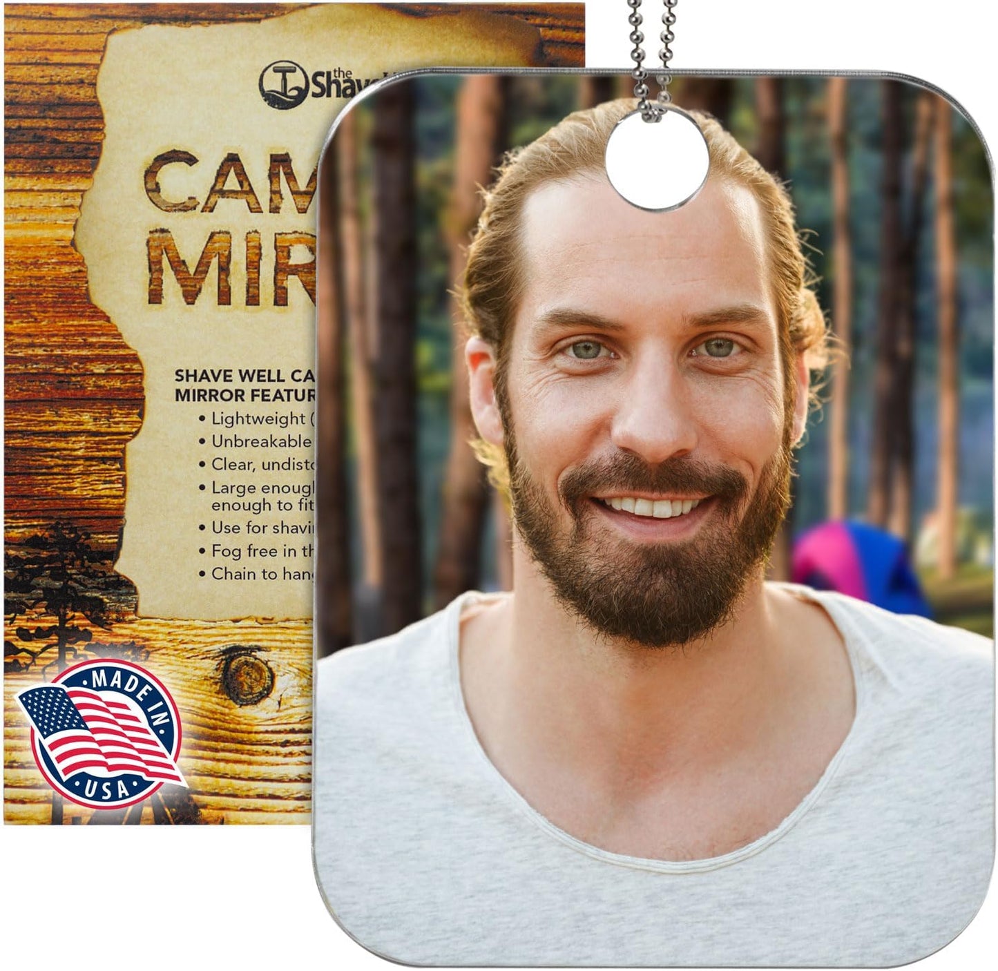 Shave Well Camping Anti-Fog Shaving Mirror | Fogless Hanging Mirror with Chain for Tent, Shower, Signaling, Hiking, and Backpacking | Virtually Unbreakable and Lightweight