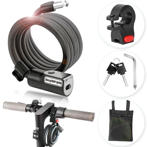 BANGTING Electric Scooter Lock, Bike Locks, 120cm/12mm Bike Lock Cable, Bike Lock with 2 Key for Bicycle/Scooter/Ebike/Stroller/Kids Bike/Moped