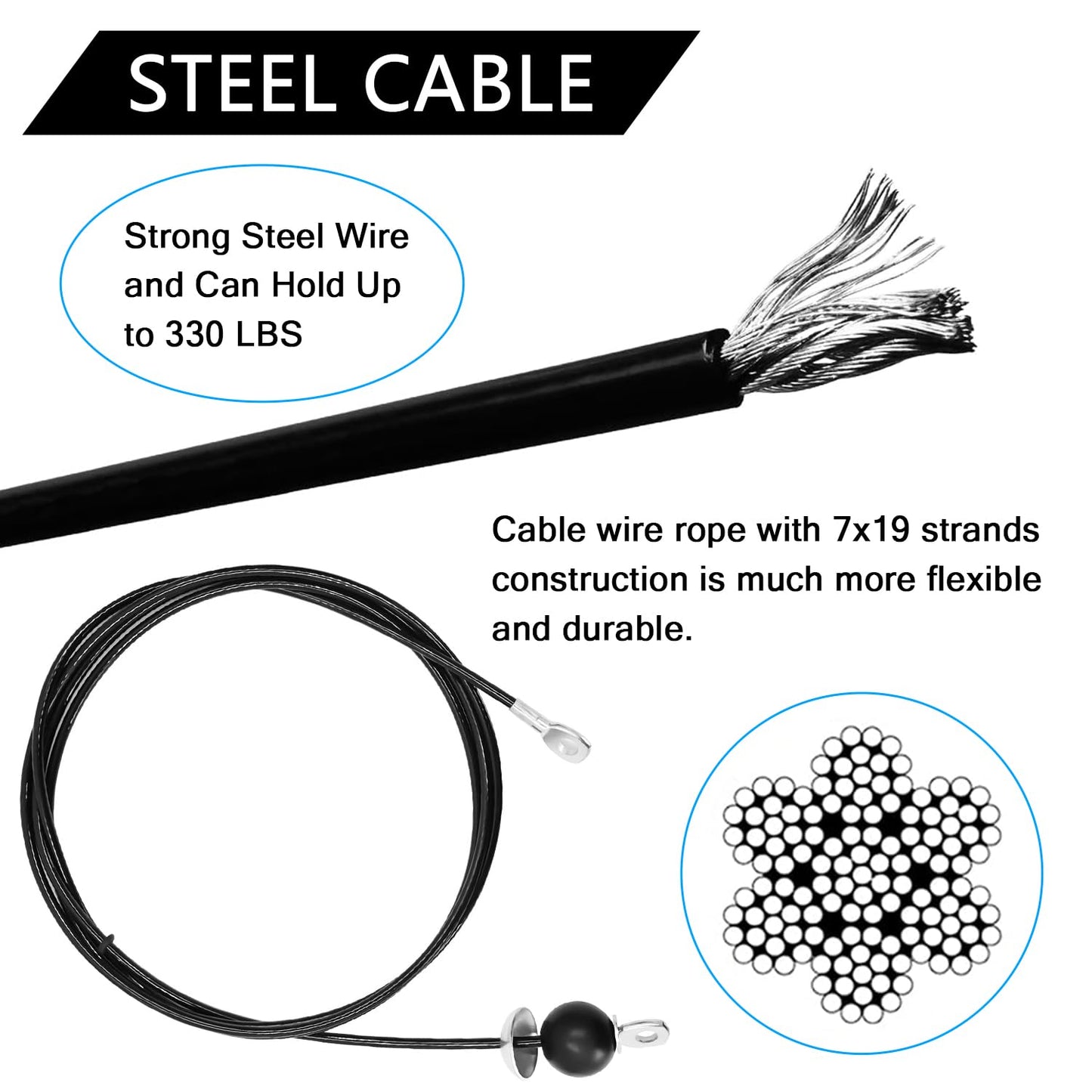 Favuit Fitness Pulley Cable, Gym Replacement Cable Heavy Duty Steel Wire Rope Fitness Cable Pulley System Attachments Home Gym Machine Equipment Workout Accessories (79IN)