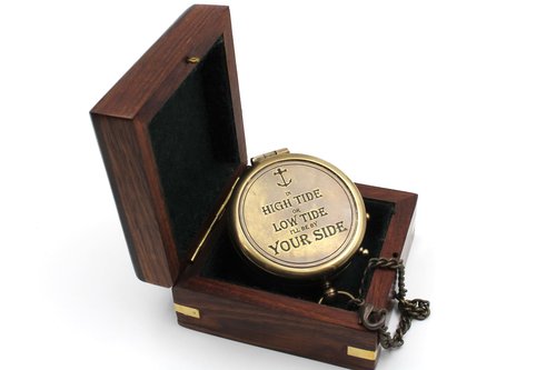 Brass Pocket Magnetic Compass with Chain – Nautical Sailor Gift Idea, Antique Steampunk Boat Decor, Son Birthday, Graduation, Confirmation Gifts, Stocking Stuffer for Son