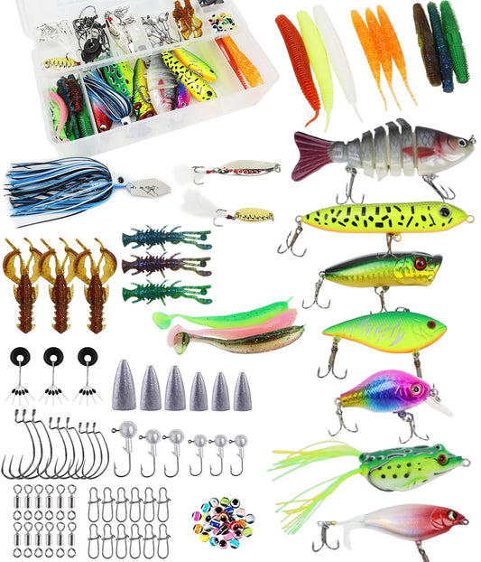 Fishing Lure Kit for Freshwater Bass, Fishing Tackle Set for Beginner Adults Including Crankbaits Spinnerbaits Topwater Baits Kit with Tackle Box