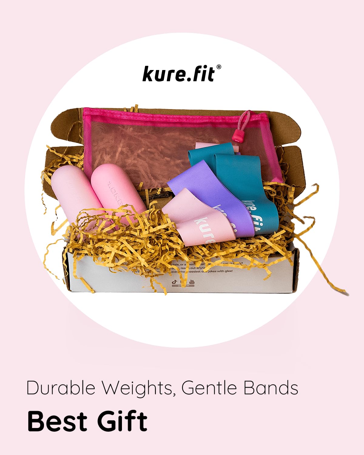 kure.fit Hand Weight Bars for Women (2.2 LB) | Resistance Booty Bands | Pilates, Yoga, Dance, Aerobics, Running, Cardio, Gym, Strength Training | Non-Slip | Portable Dumbbells | Women & Men | Pink