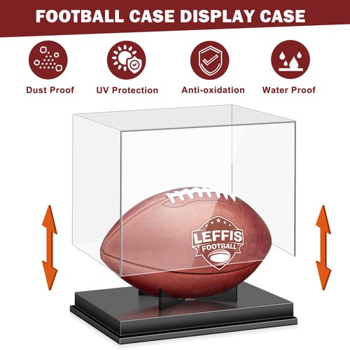 Leffis Football Display Case, Acrylic Football Case Display Case, Memorabilia Display Cases with Removable Built-in Football Display Stand for Autographed Football (No Assembly Required)