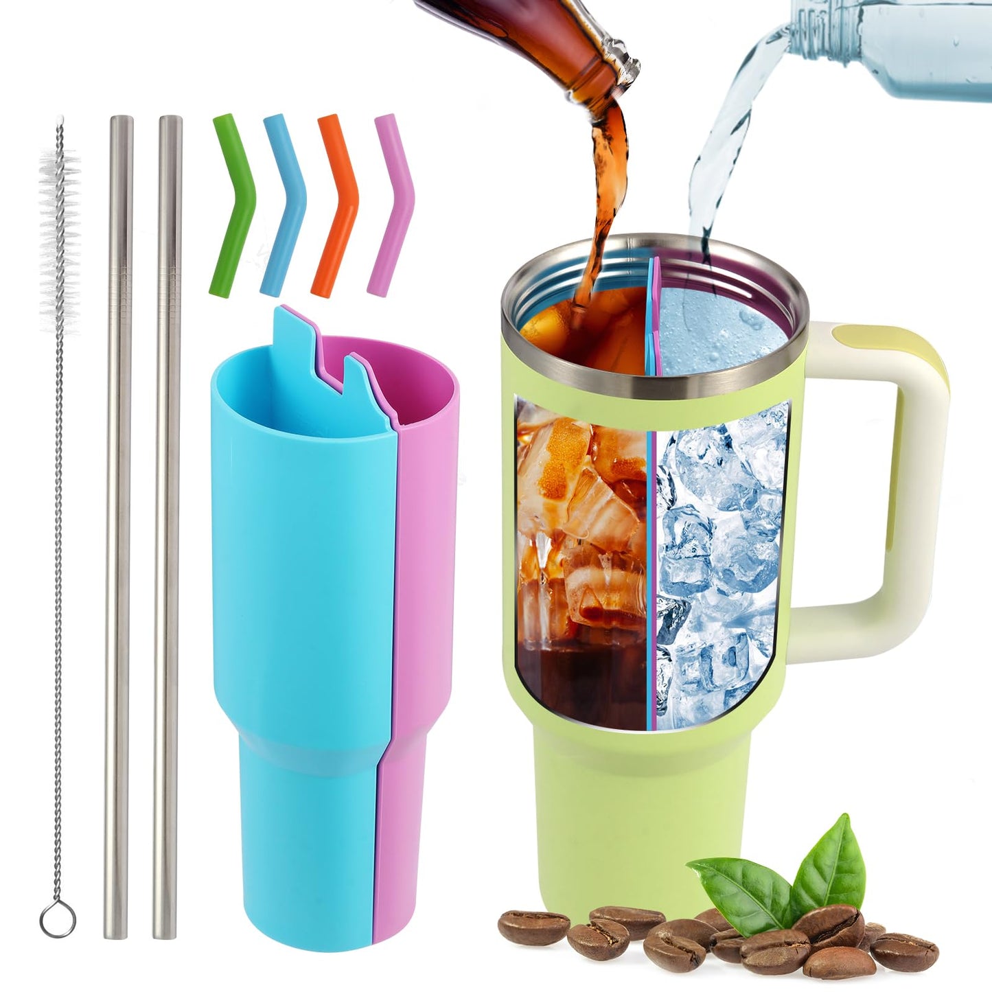 9 Pcs Cup Divider for Stanley, Reusable Stanley Cup Splitter，2 in 1 Drink Separator Silicone Liner Suitable for Stanley Cup 40 oz, Perfect for Office, Party, Cinema and Outdoor Picnic(Blue+Purple)